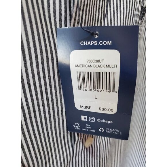 Chaps Black Multi-Striped Easy Care Long Sleeve Shirt Size L 100% Cotton NWT - Picture 4 of 9